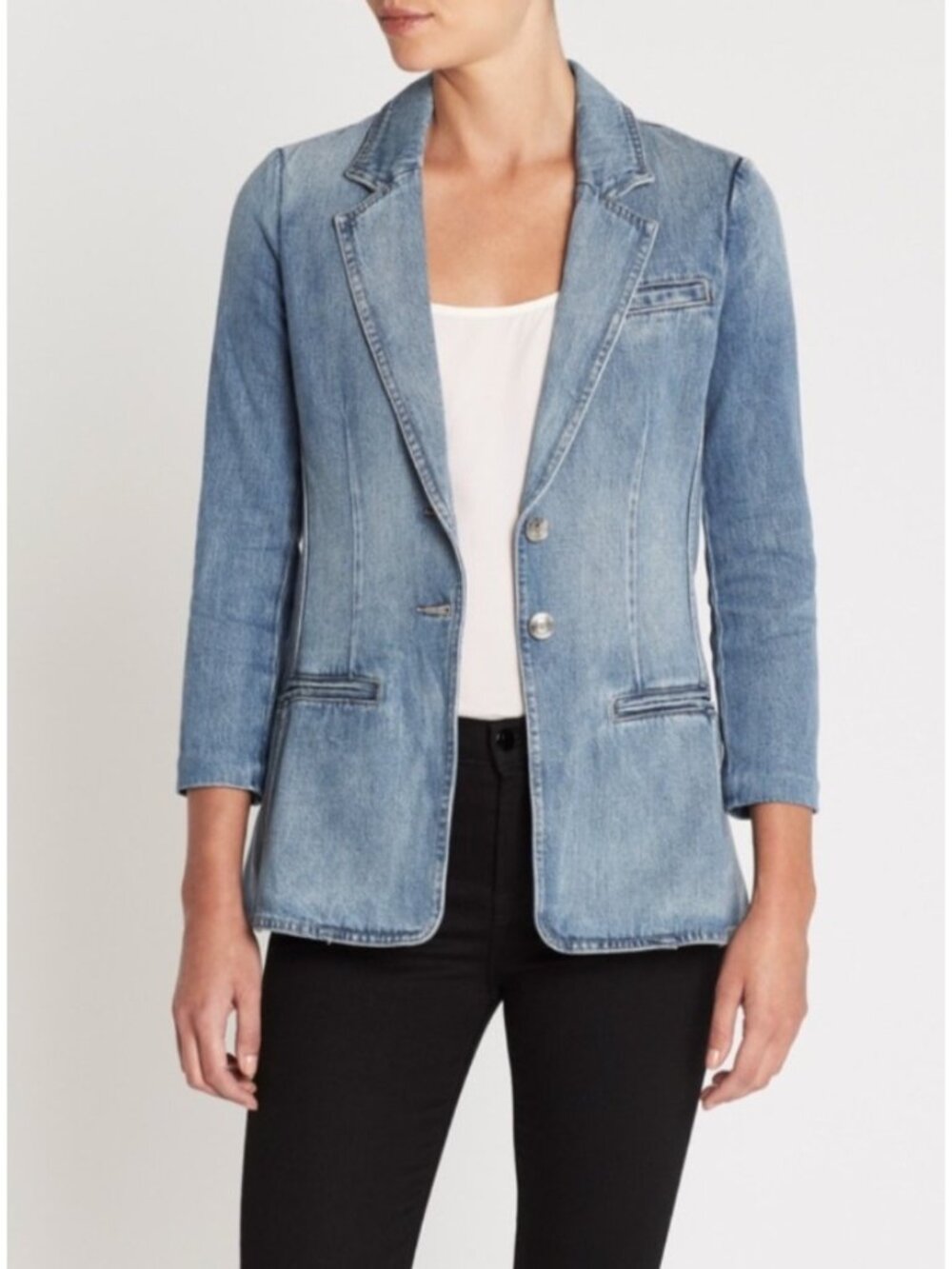NEW $328 Current/Elliott the Highball Denim Blazer Fairwater 0 Lightweight